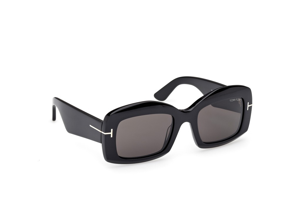 Sunglasses Tom Ford Venetia FT1218 (01A) color nero lucido shape rectangle lenses fumo