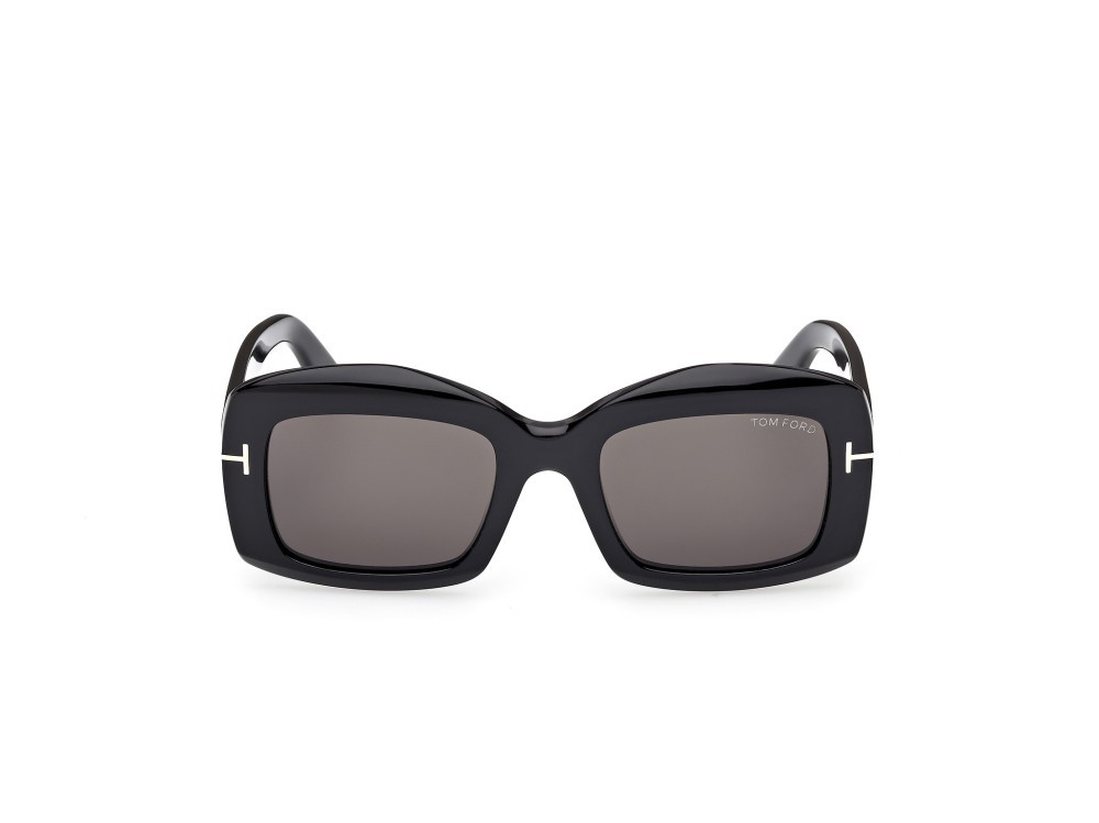 Sunglasses Tom Ford Venetia FT1218 (01A) color nero lucido shape rectangle lenses fumo