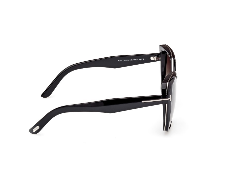 Sunglasses Tom Ford Plum FT1223 (01B) color nero lucido  shape butterfly lenses fumo grad.