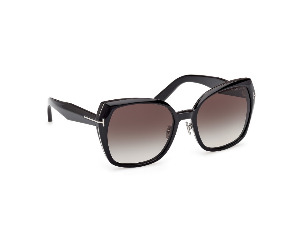 Sunglasses Tom Ford Plum FT1223 (01B) color nero lucido  shape butterfly lenses fumo grad.