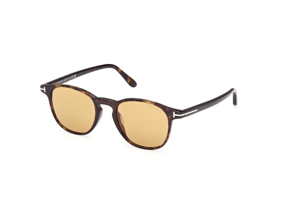 Sunglasses Tom Ford Holt-02 FT1302 (52E) color avana scura shape round lenses marrone