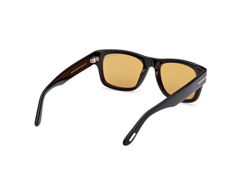 Sunglasses Tom Ford Smith-02 FT1303 (01E) color nero lucido shape rectangle lenses marrone