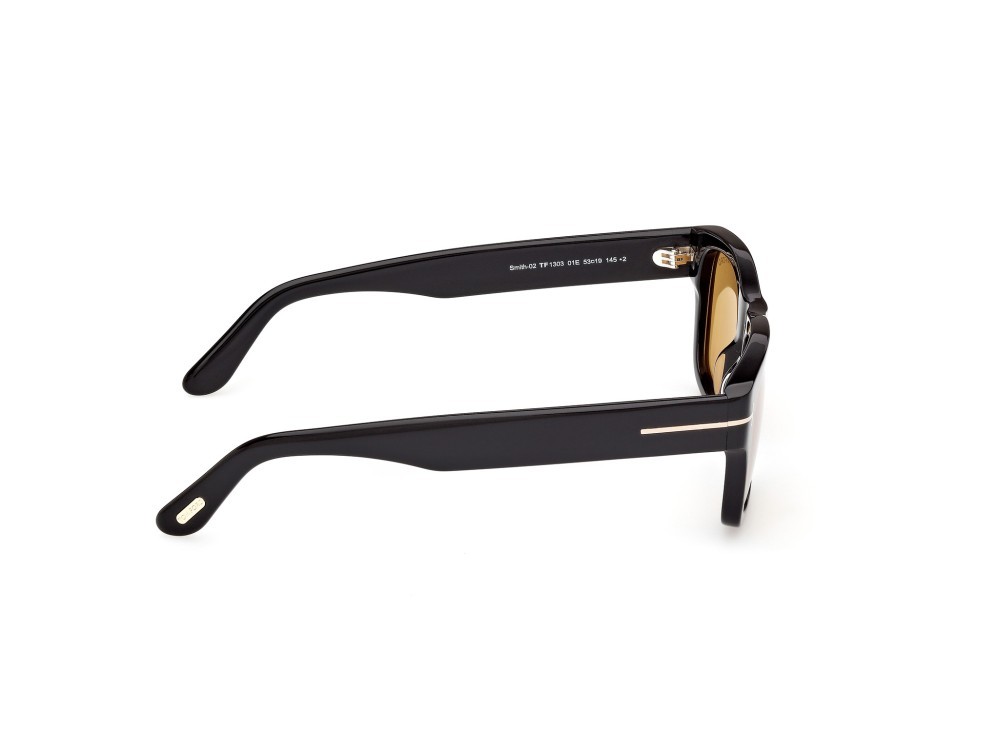 Sunglasses Tom Ford Smith-02 FT1303 (01E) color nero lucido shape rectangle lenses marrone