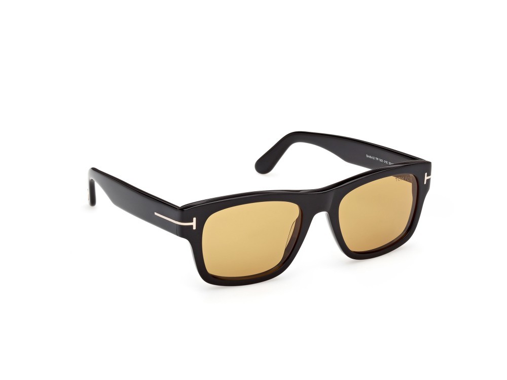 Sunglasses Tom Ford Smith-02 FT1303 (01E) color nero lucido shape rectangle lenses marrone