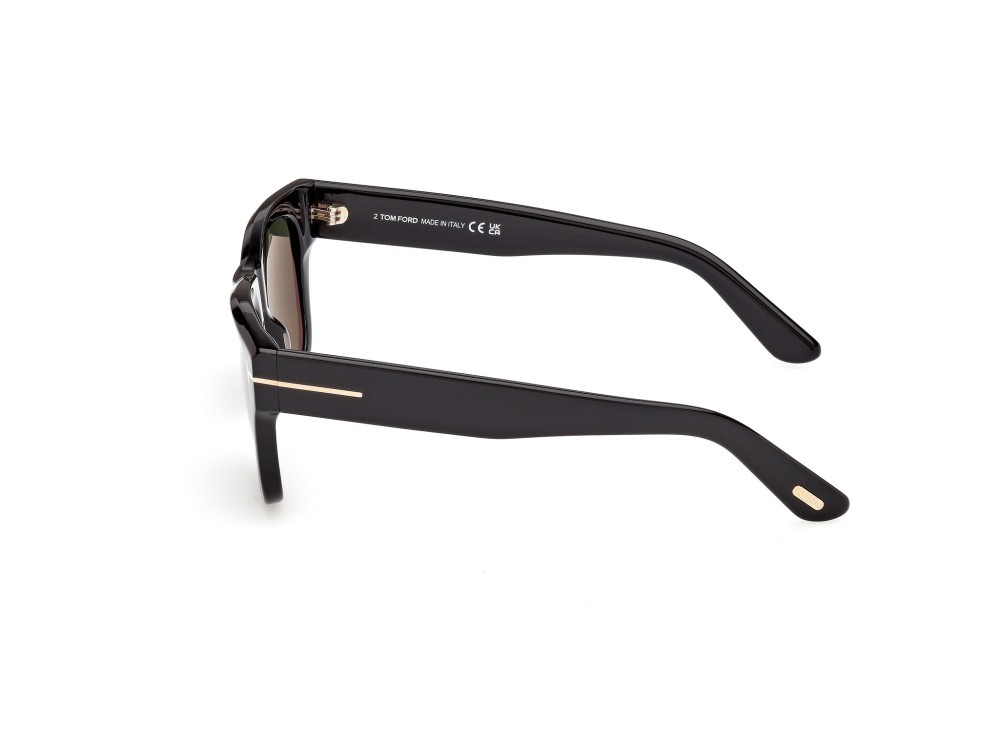 Sunglasses Tom Ford Finn-02 FT1304 (01N) color nero lucido  shape square lenses verde
