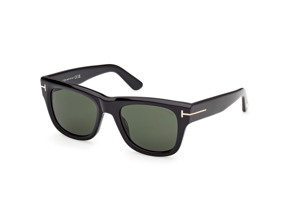 Sunglasses Tom Ford Finn-02 FT1304 (01N) color nero lucido  shape square lenses verde