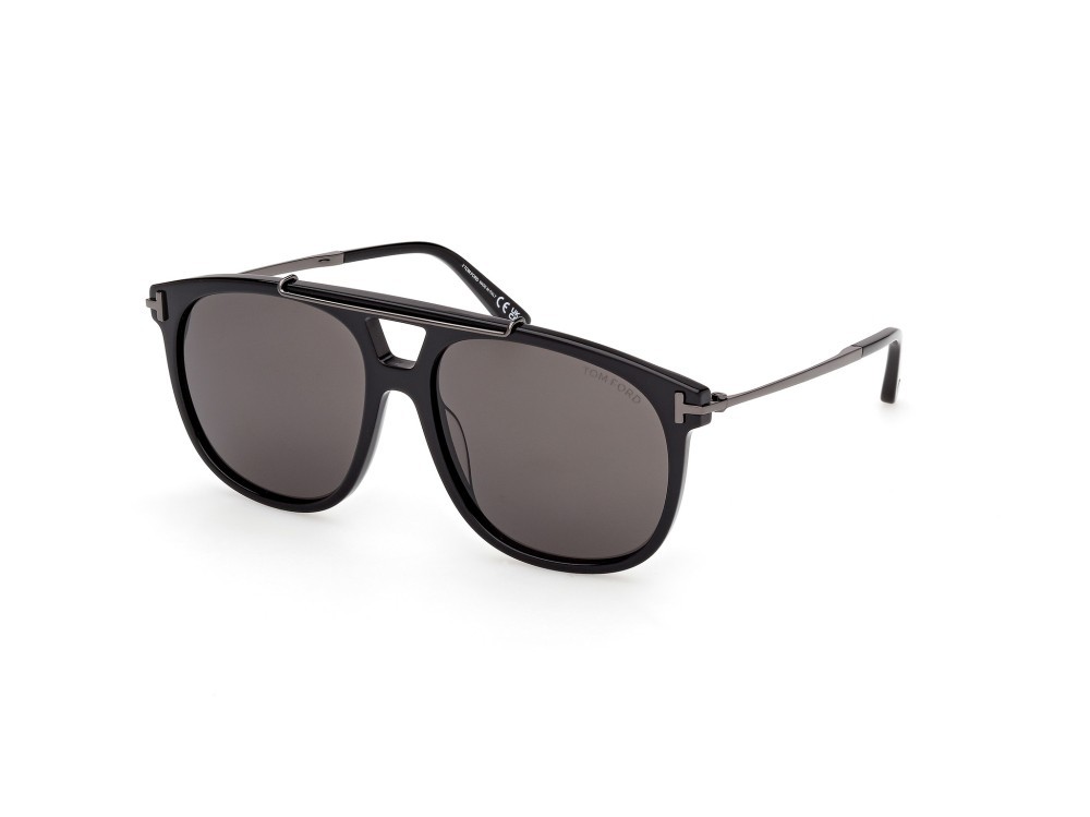Occhiali da sole Tom Ford Sam-02 FT1306 (01A) colore nero lucido forma navigator lenti fumo 