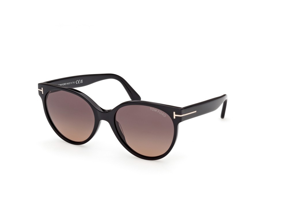 Sunglasses Tom Ford tallulah-02 FT1311 (01T) color nero lucido shape round lenses bordeaux sfumato