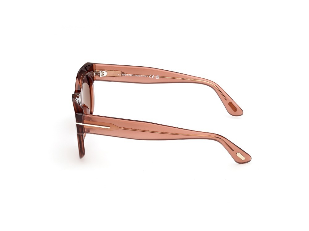 Sunglasses Tom Ford Marine-02 FT1315 (45T) color marrone chiaro lucido shape round lenses bordeaux sfumato
