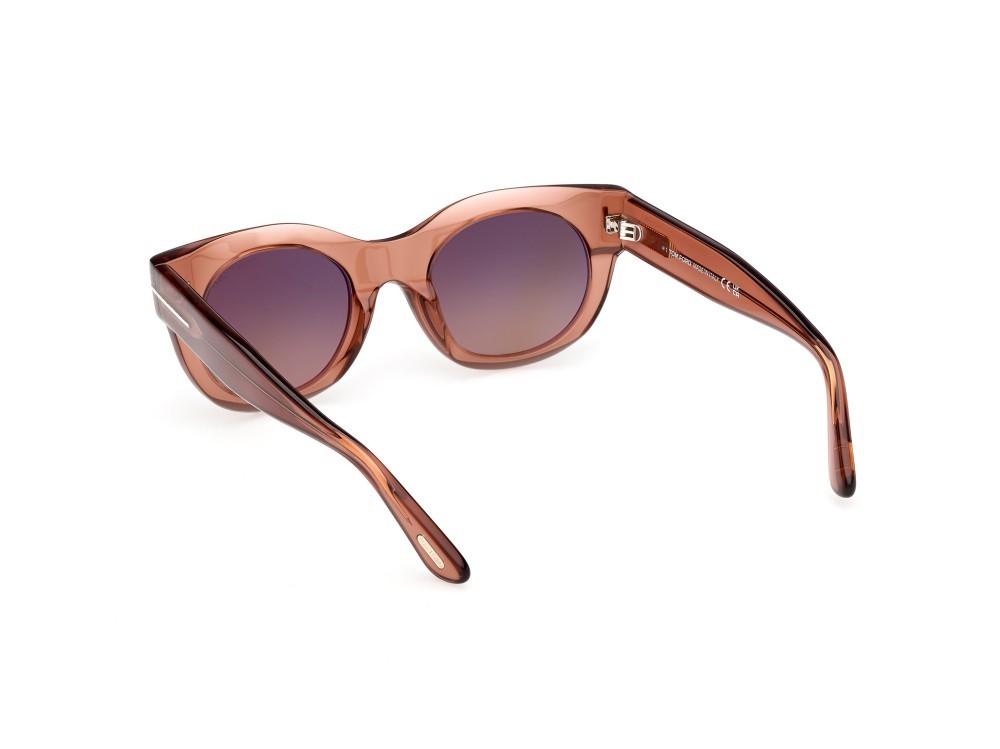 Sunglasses Tom Ford Marine-02 FT1315 (45T) color marrone chiaro lucido shape round lenses bordeaux sfumato