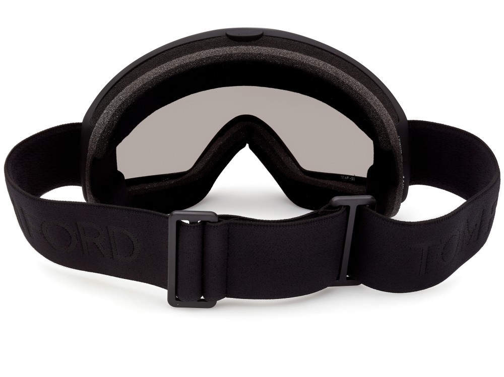 Ski and snowboard goggles Tom Ford FT1321 (01X) color nero lucido shape mask lenses blu specchiato