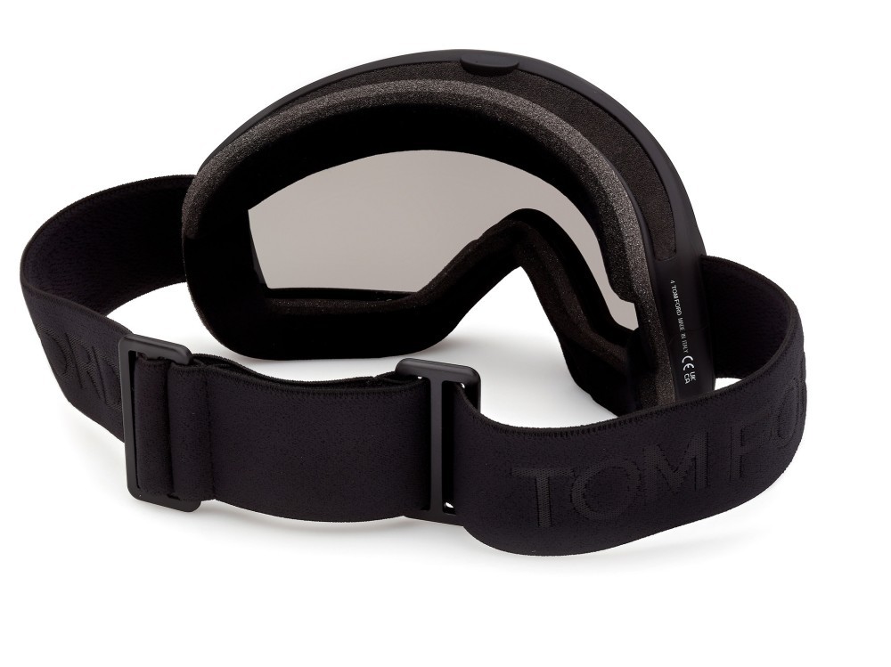 Ski and snowboard goggles Tom Ford FT1321 (01X) color nero lucido shape mask lenses blu specchiato