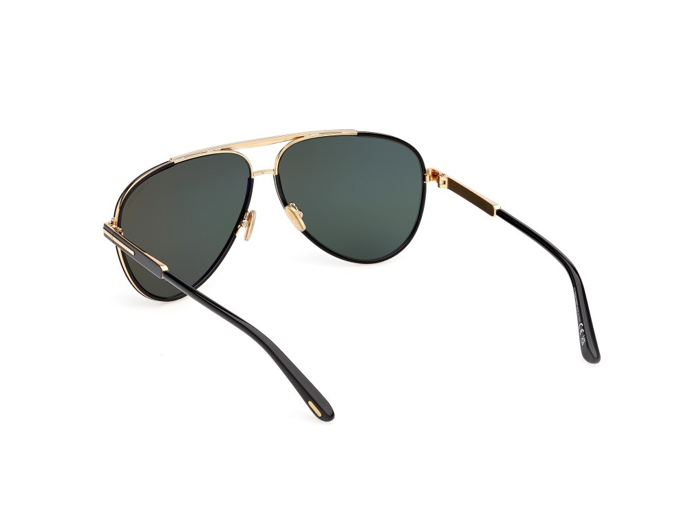 Sunglasses Tom Ford Rupert-02 FT1340 (01N) color nero lucido shape aviator lenses verde