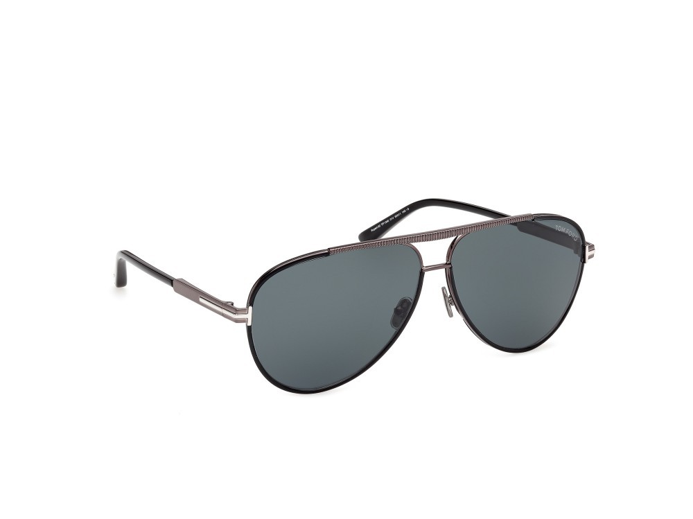 Sunglasses Tom Ford Rupert-02 FT1340 (01V) color nero lucido shape aviator lenses blu