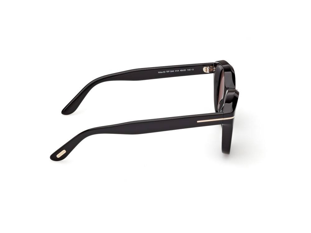 Sunglasses Tom Ford Nika-02 FT1344 (01A) color nero lucido shape round lenses fumo