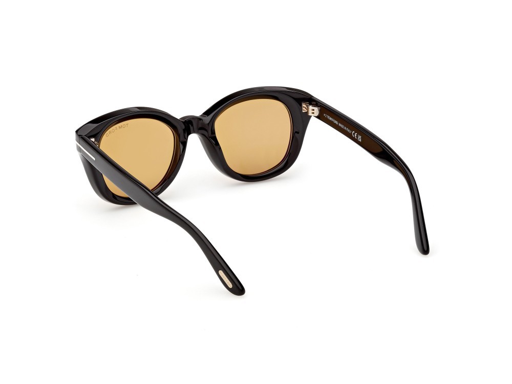 Sunglasses Tom Ford Nika-02 FT1344 (01E) color nero lucido shape round lenses marrone
