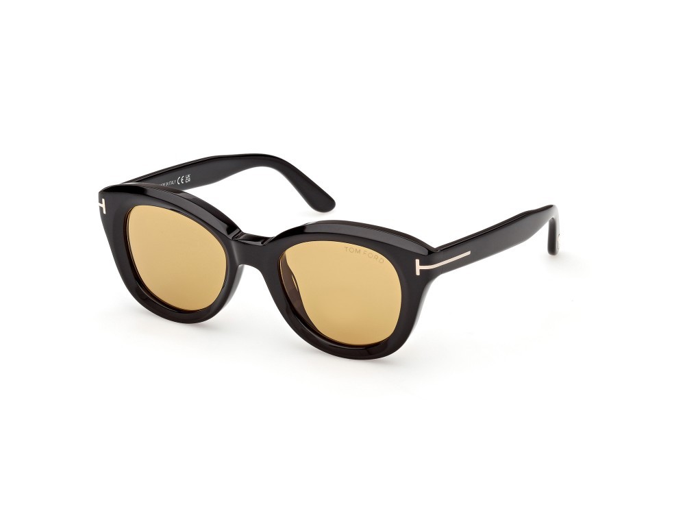 Sunglasses Tom Ford Nika-02 FT1344 (01E) color nero lucido shape round lenses marrone