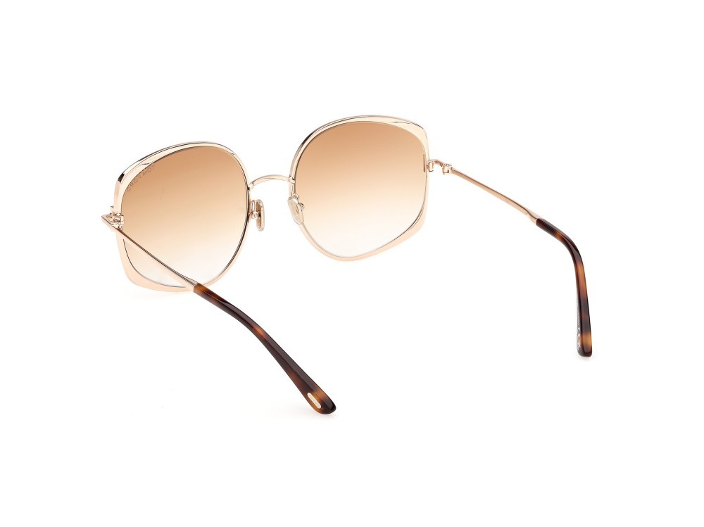 Sunglasses Tom Ford Abbey-02 FT1349 (28F) color oro rosé lucido shape round lenses marrone sfumato