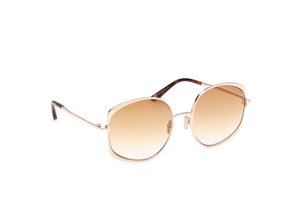 Sunglasses Tom Ford Abbey-02 FT1349 (28F) color oro rosé lucido shape round lenses marrone sfumato
