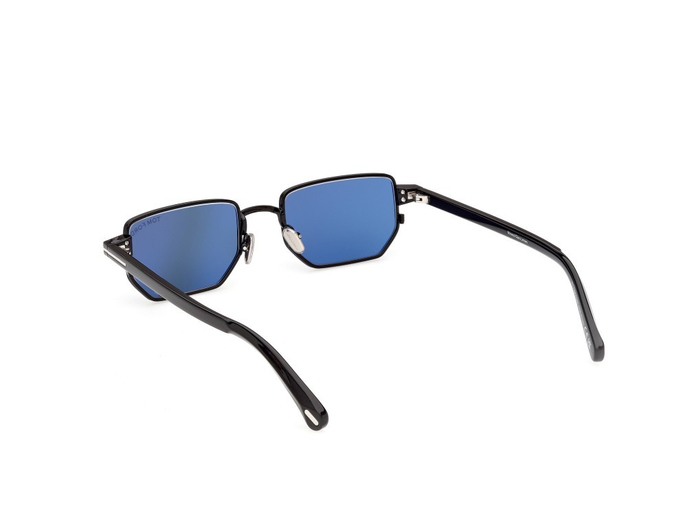 Sunglasses Tom Ford Liam-02 FT1360 (01V) color nero lucido shape rectangle lenses blu