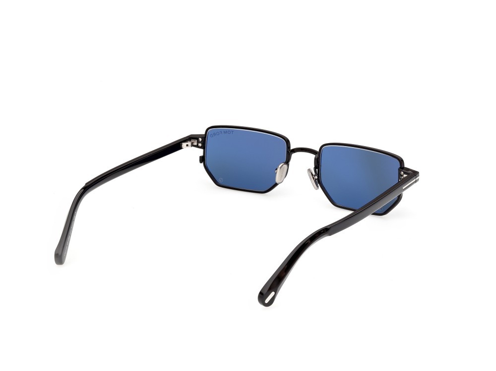 Sunglasses Tom Ford Liam-02 FT1360 (01V) color nero lucido shape rectangle lenses blu