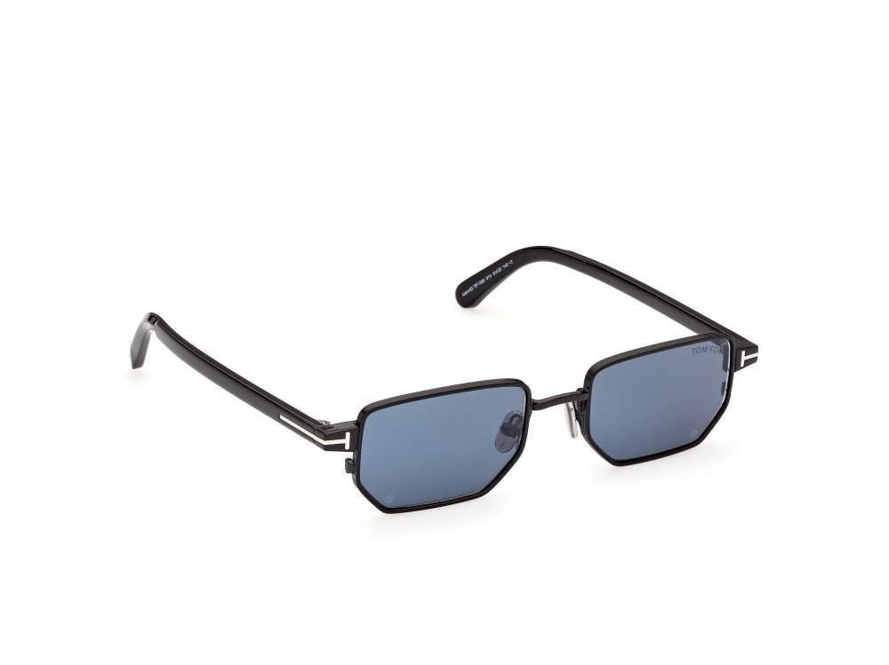 Sunglasses Tom Ford Liam-02 FT1360 (01V) color nero lucido shape rectangle lenses blu