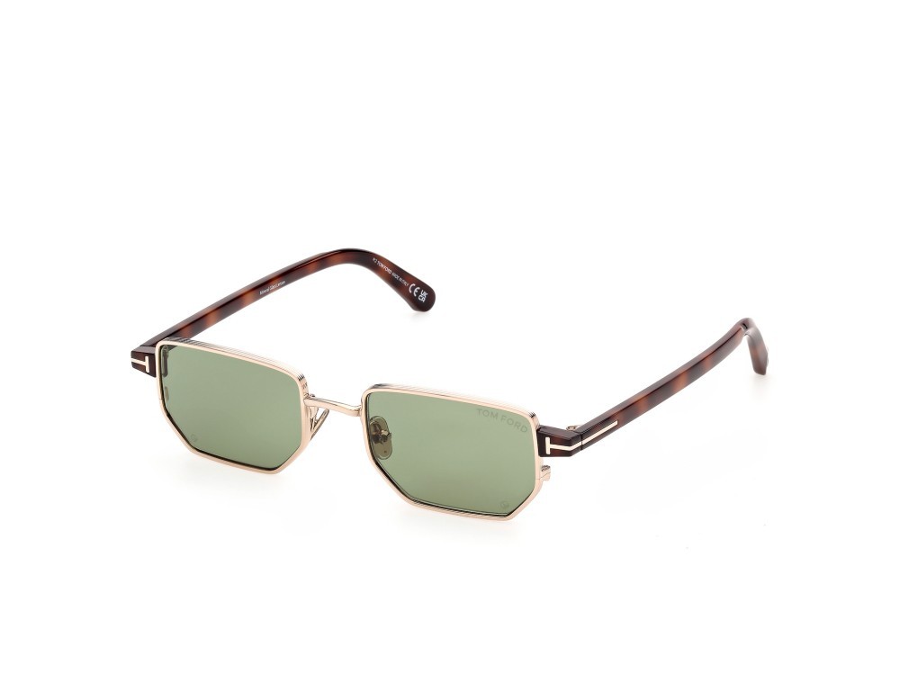 Occhiali da sole Tom Ford Liam-02 FT1360 (28N) colore oro rosé lucido / avana bionda forma rettangolare lenti verde