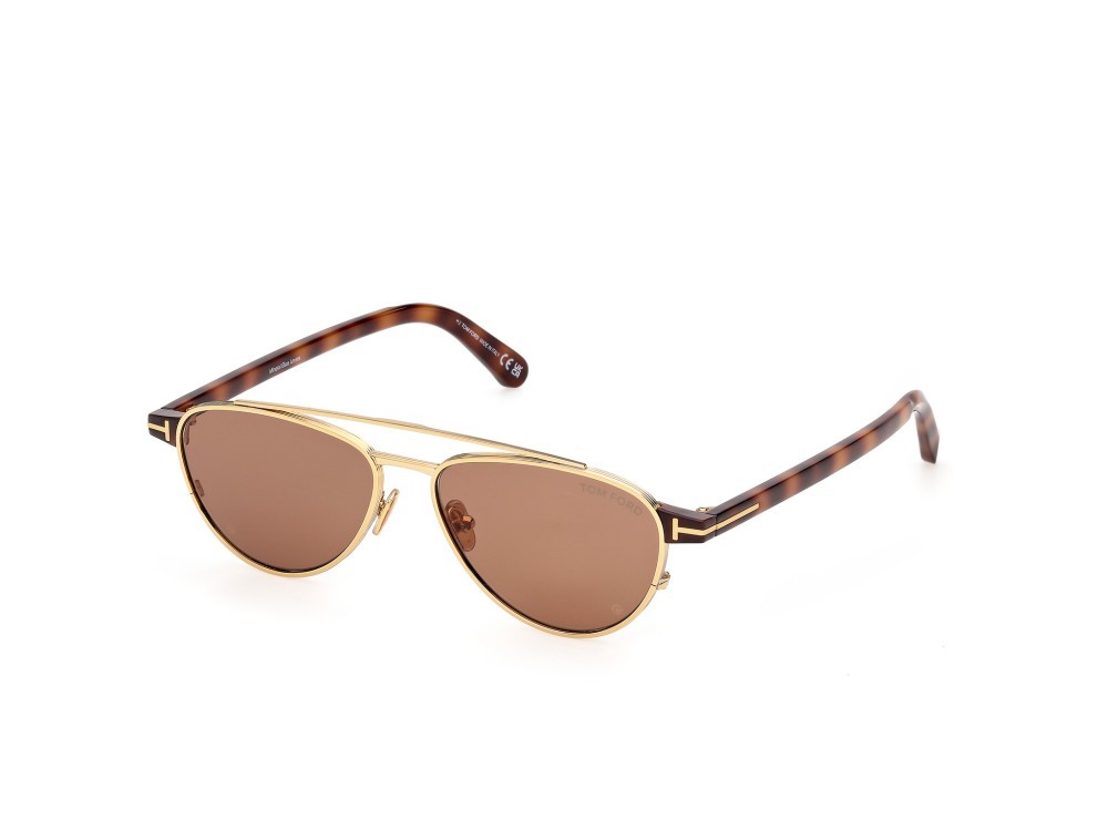 Sunglasses Tom Ford Anthony-02 FT1361 (30E) color oro endura lucido / avana bionda shape aviator lenses marrone