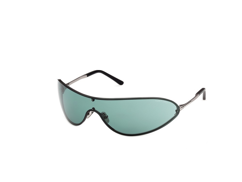 Occhiali da sole Tom Ford Brady-02 FT1396 (12N) colore rutenio scuro lucido forma mask lenti verde