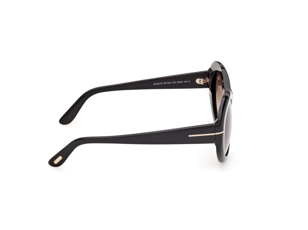 Sunglasses Tom Ford Elodie-02 FT1423 (01B) color nero lucido shape round lenses fumo grad.