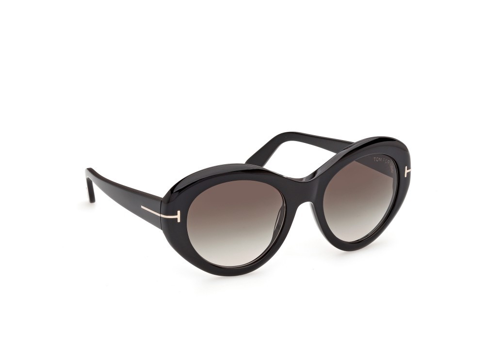 Sunglasses Tom Ford Elodie-02 FT1423 (01B) color nero lucido shape round lenses fumo grad.