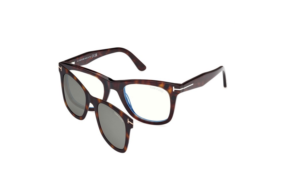 Occhiali da vista Tom Ford FT5970-B (052) + clip-on colore avana scura forma quadrato lenti verde