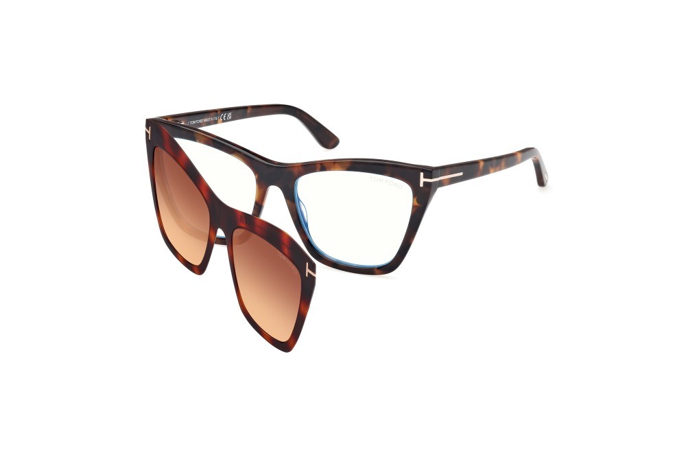 Eyeglasses Tom Ford FT5971-B (052) + clip-on color avana scura shape cat eye lenses fumo grad.