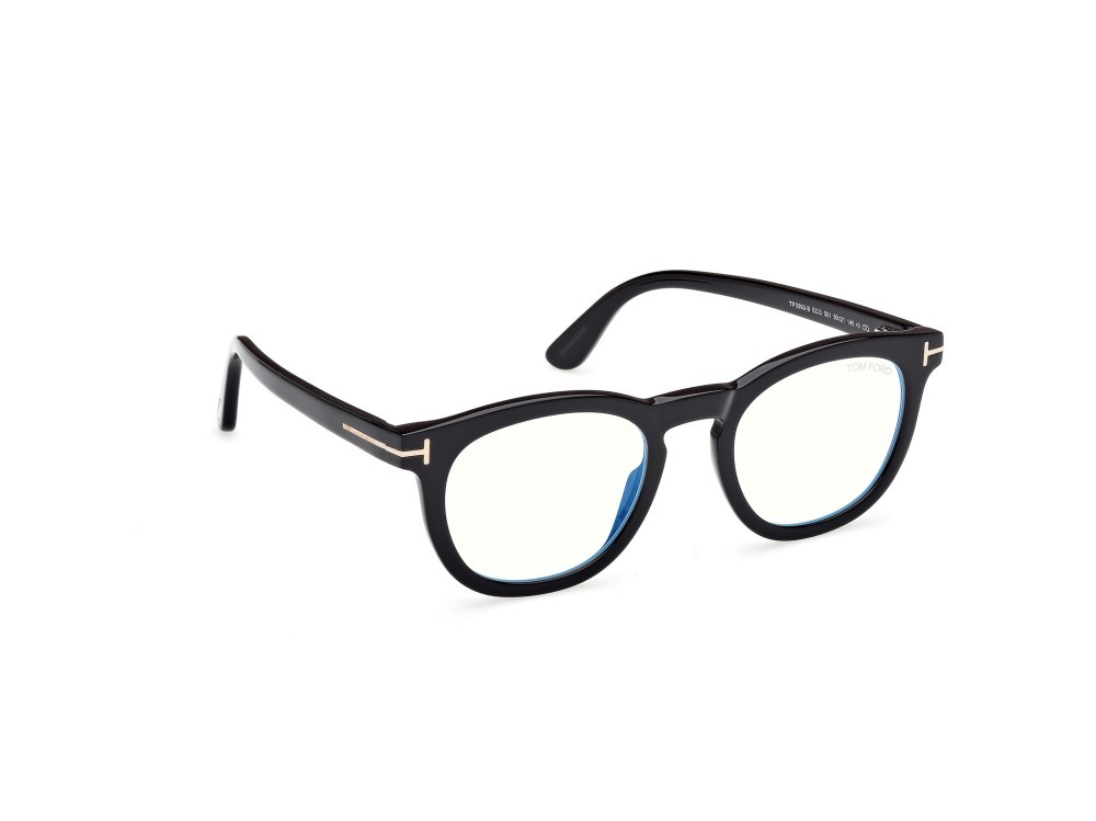 Occhiali da vista Tom Ford FT5993-B (001) + clip-on colore nero lucido forma rotondo lenti fumo