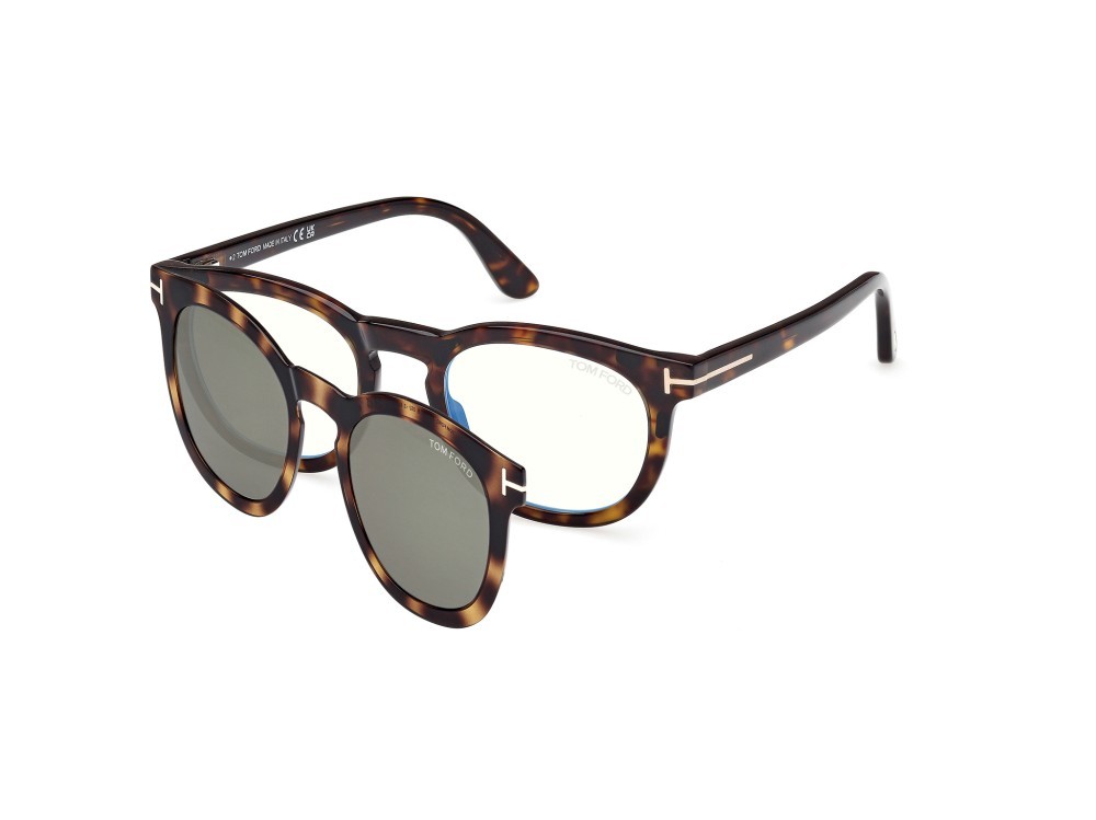 Occhiali da vista Tom Ford FT5993-B (052) + clip-on colore avana scura forma rotondo lenti verde