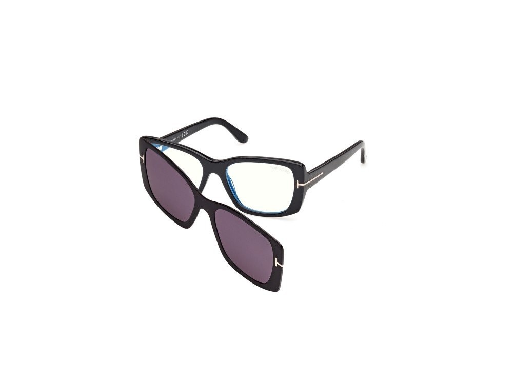Sunglasses Tom Ford FT6176-B (001) + clip-on color nero lucido  shape rectangle lenses fumo