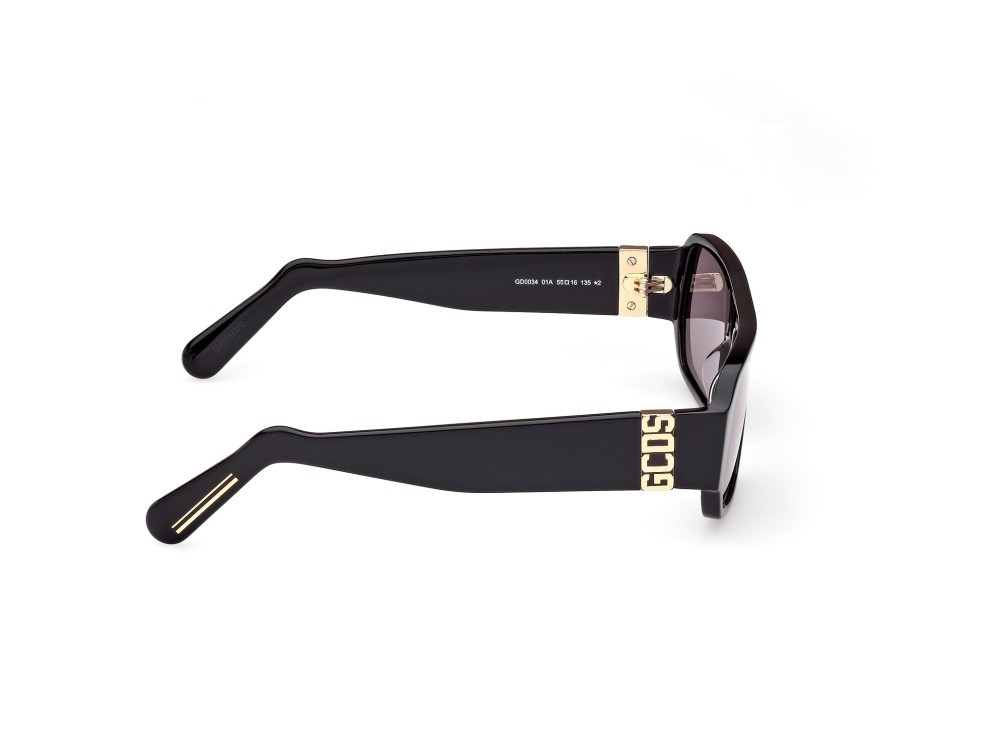 Sunglasses GCDS GD0034 (01A) color nero lucido shape geometric lenses bordeaux