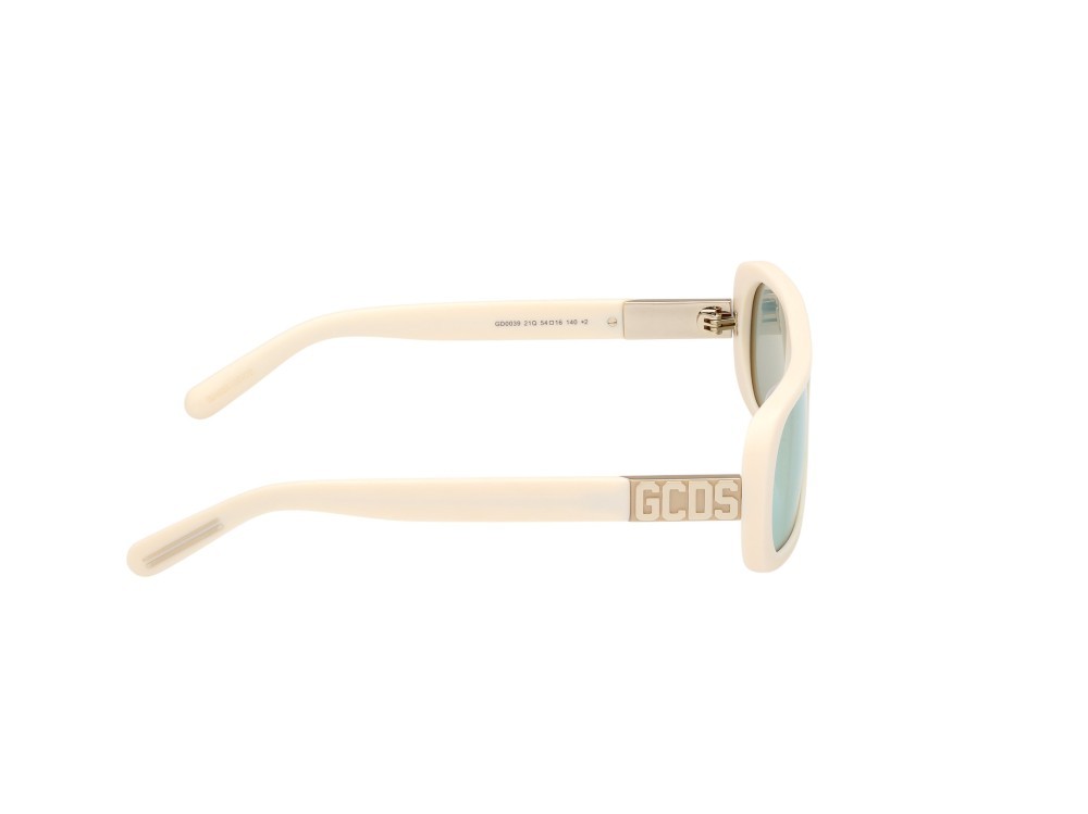 Sonnenbrillen GCDS GD0039 (21Q) farbe bianco lucido form geometrisch gläser verde specchiato