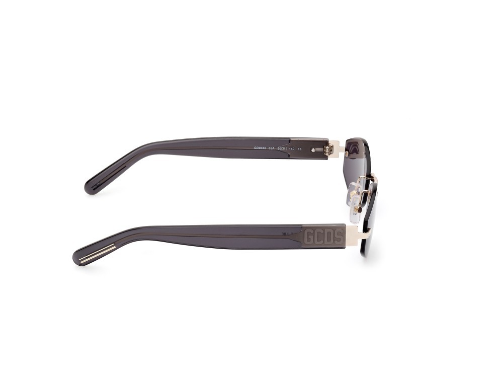 Sunglasses GCDS GD0040 (32A) color oro pallido lucido - grigio lucido shape geometric lenses fumo