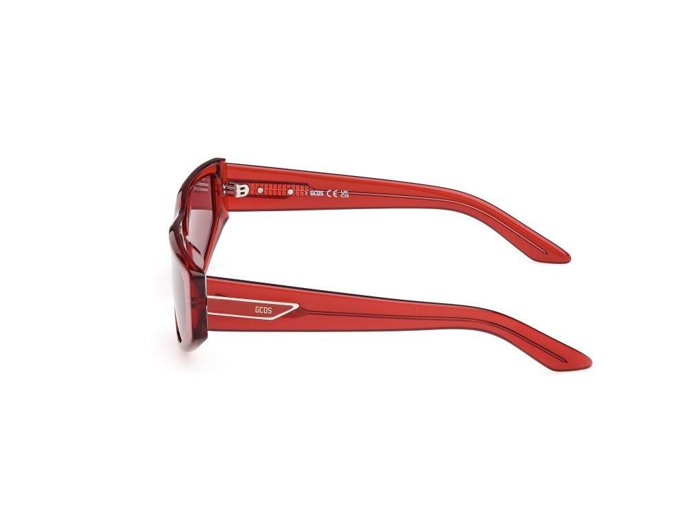 Sunglasses GCDS GD0055 (66S) color rosso chiaro lucido shape geometric lenses bordeaux
