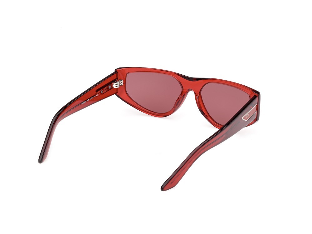Sunglasses GCDS GD0055 (66S) color rosso chiaro lucido shape geometric lenses bordeaux