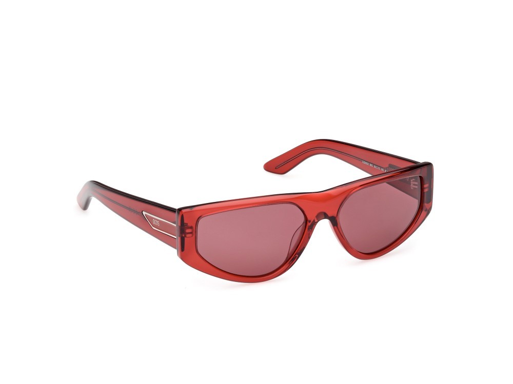 Sunglasses GCDS GD0055 (66S) color rosso chiaro lucido shape geometric lenses bordeaux