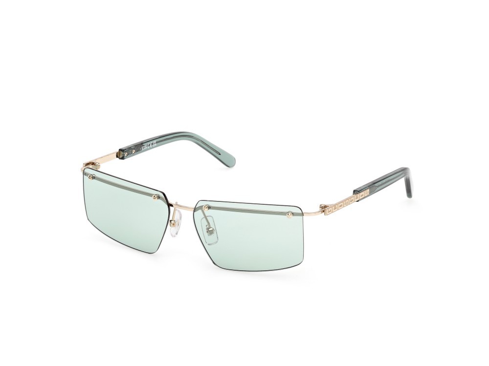 Sunglasses GCDS GD0061 (32N) color oro pallido lucido - verde chiaro lucido shape rectangle lenses verde