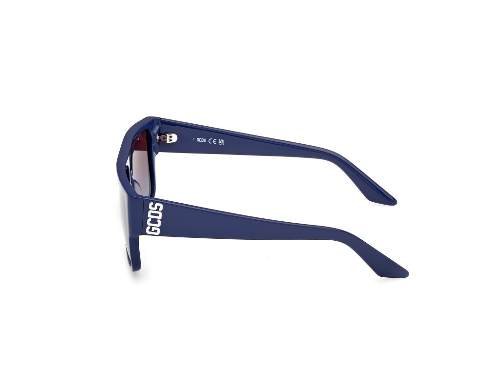 Occhiali da sole GCDS GD0063 (90T) colore blu lucido forma geometrico lenti bordeaux sfumato