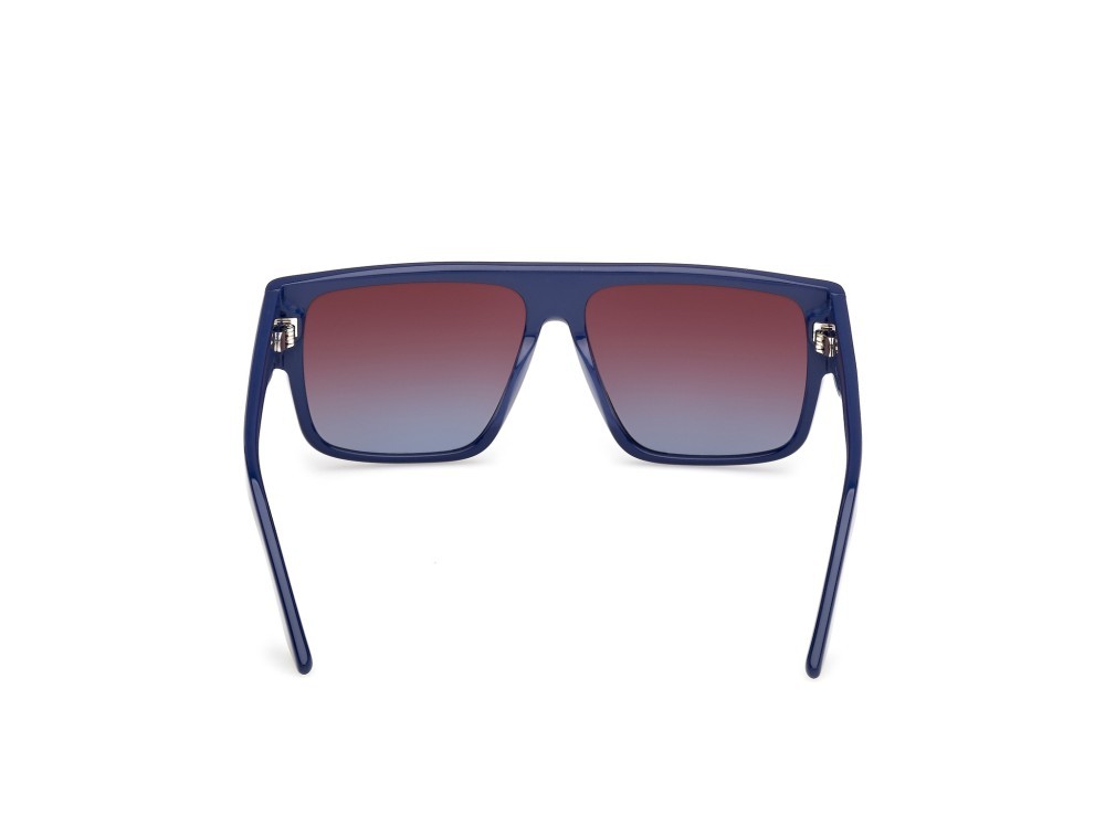 Occhiali da sole GCDS GD0063 (90T) colore blu lucido forma geometrico lenti bordeaux sfumato
