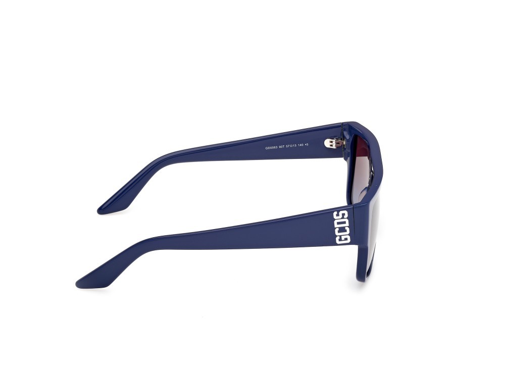 Occhiali da sole GCDS GD0063 (90T) colore blu lucido forma geometrico lenti bordeaux sfumato