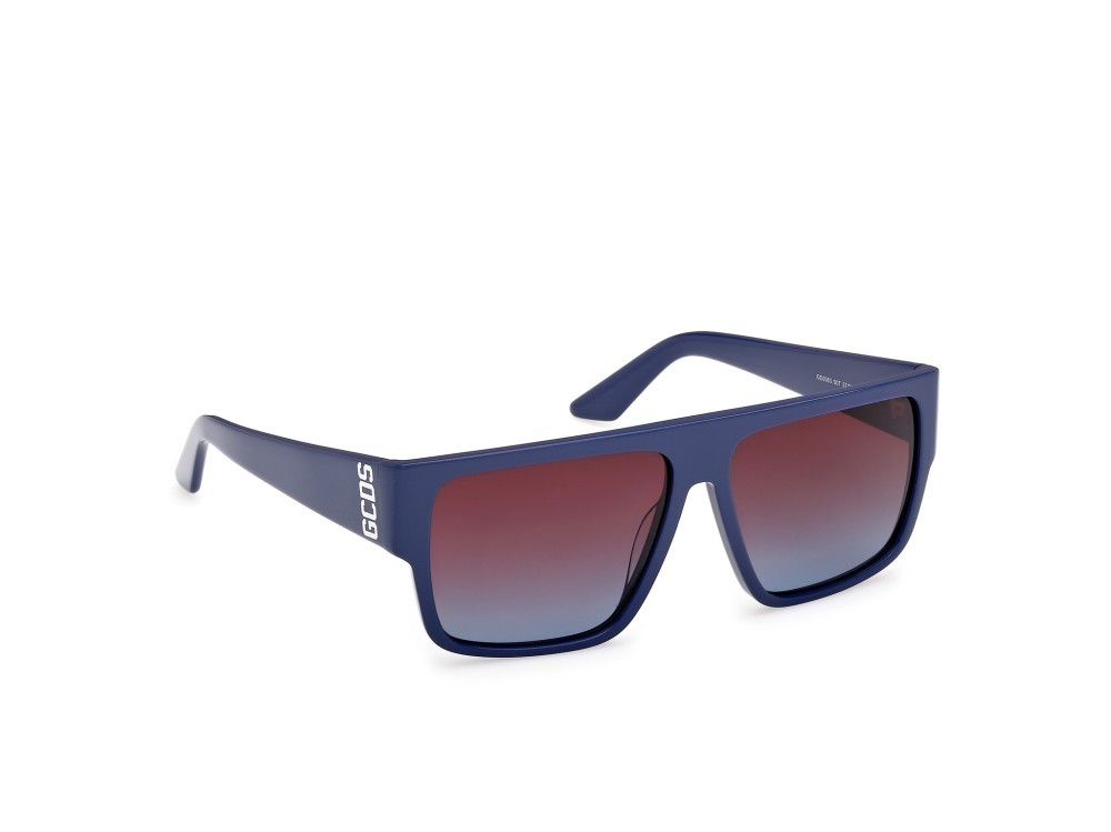 Occhiali da sole GCDS GD0063 (90T) colore blu lucido forma geometrico lenti bordeaux sfumato