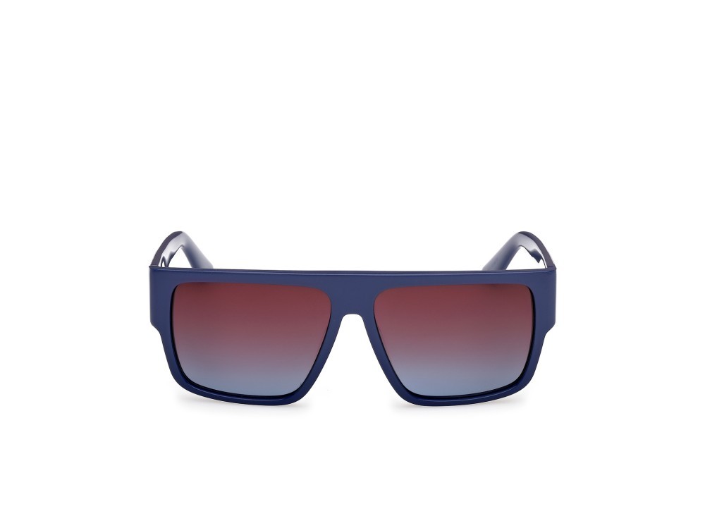Occhiali da sole GCDS GD0063 (90T) colore blu lucido forma geometrico lenti bordeaux sfumato