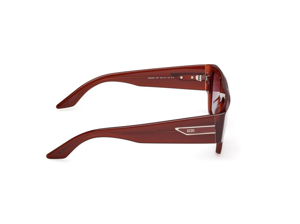 Sunglasses GCDS GD0064 (48T) color marrone scuro lucido shape geometric lenses bordeaux sfumato