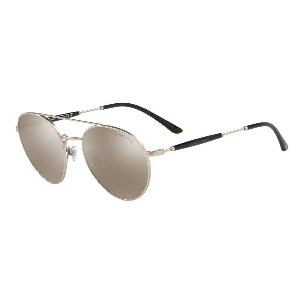 Sunglasses Giorgio Armani AR 6075 (30455A) color matte silver shape round lenses light brown mirror dark gold